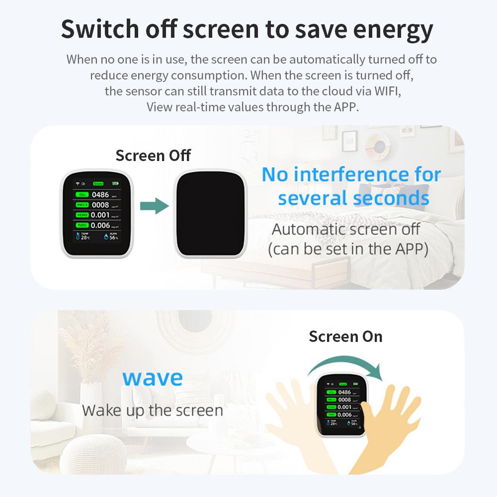 WiFi 8 In 1 Air Quality Monitor CO2 Sensor Temperature Humidity Tester Carbon Dioxide Detector PM2.5 PM1.0 PM10 HCHO TVOC Meter