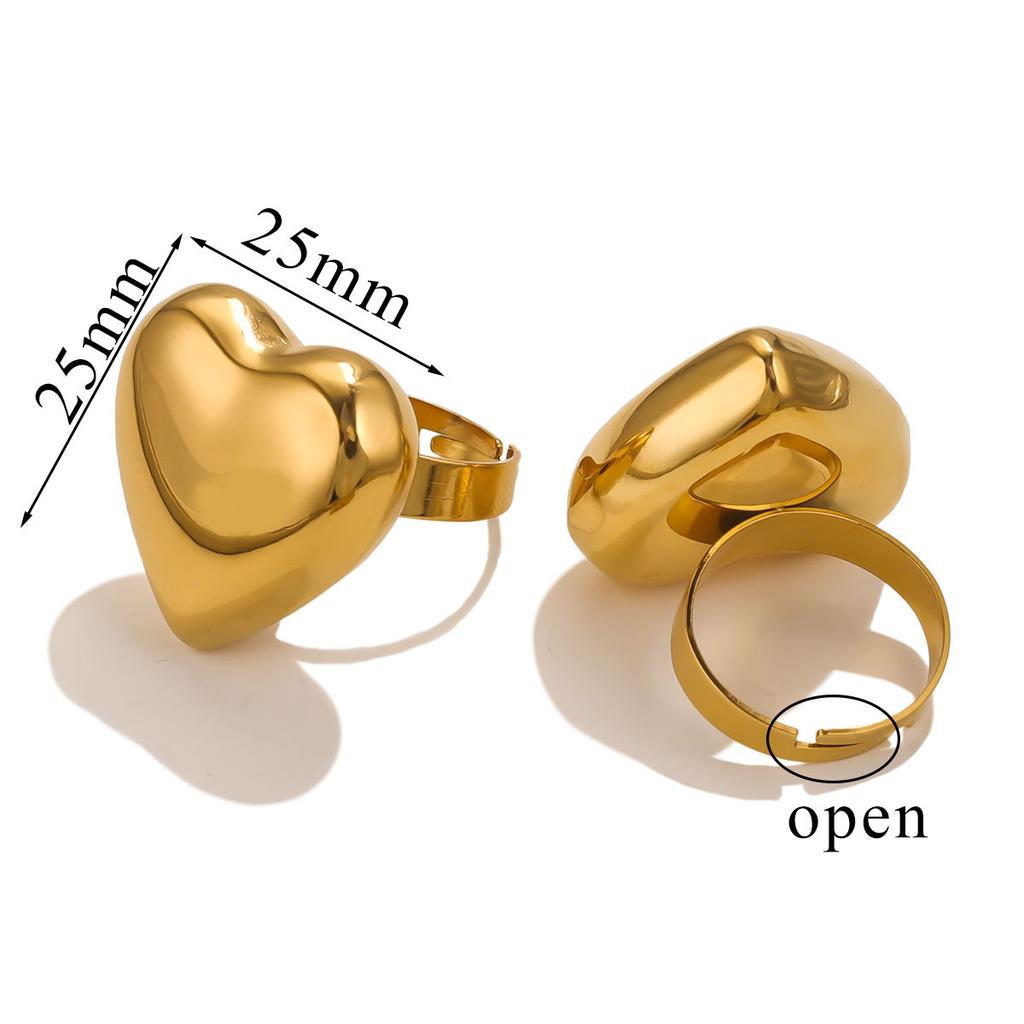  Stainless Steel Chunky Heart Golden Rings Women Charm Golden Rust Proof Daily Jewelry Bijoux Waterproof Gift