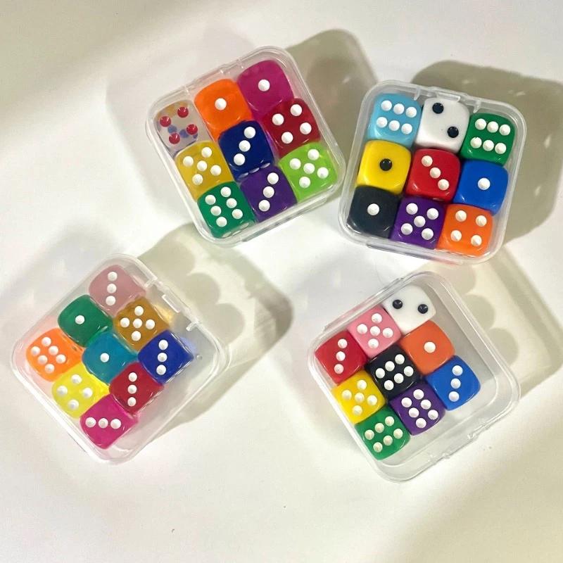 9/10 pezzi/scatola 16mm Colore Solido Colore Trasparente Dadi da Gioco Gioco da Tavolo Dadi Numerati Forma Quadrata Dadi a Punti Multicolore