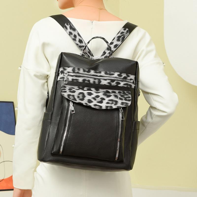 New Backpack Simple Casual Style Leopard Print Large Capacity Backpack Commuter Casual Women's Bag