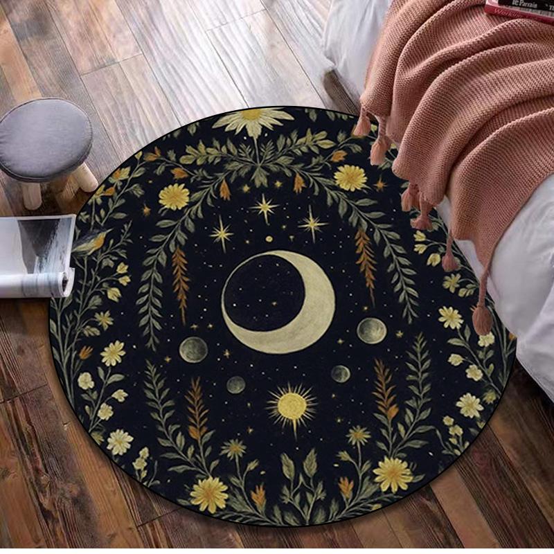 

1Pc Flower crescent moon Circular Print Rug - home decoration Carpet For Living Room Bedroom Flooring Computer Chair Area Rug 80x80cm( 31x31in)