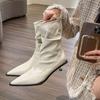 Stylish Retro Pointed High-heeled Short Boots for Women, Autumn Thin-heeled Kittens and Soft Leather Pile Boots for Women
