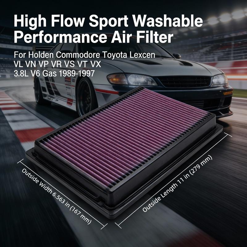 

For Holden Commodore Toyota Lexcen VL VN VP VR VS VT VX 3.8L V6 Gas 1989-1997 High Flow Sport Washable Performance Air Filter