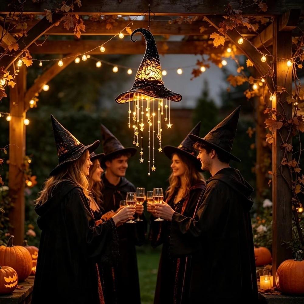Mit Stern-Quasten Leuchtender Hexenhut-Schmuck Leuchtende LED Halloween-Hexenhut-Dekoration Haus Büro