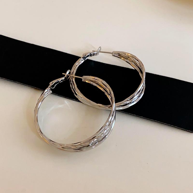 Silver Needle Cross Geometric Ear Hoops: Elegant, Versatile Design for Women