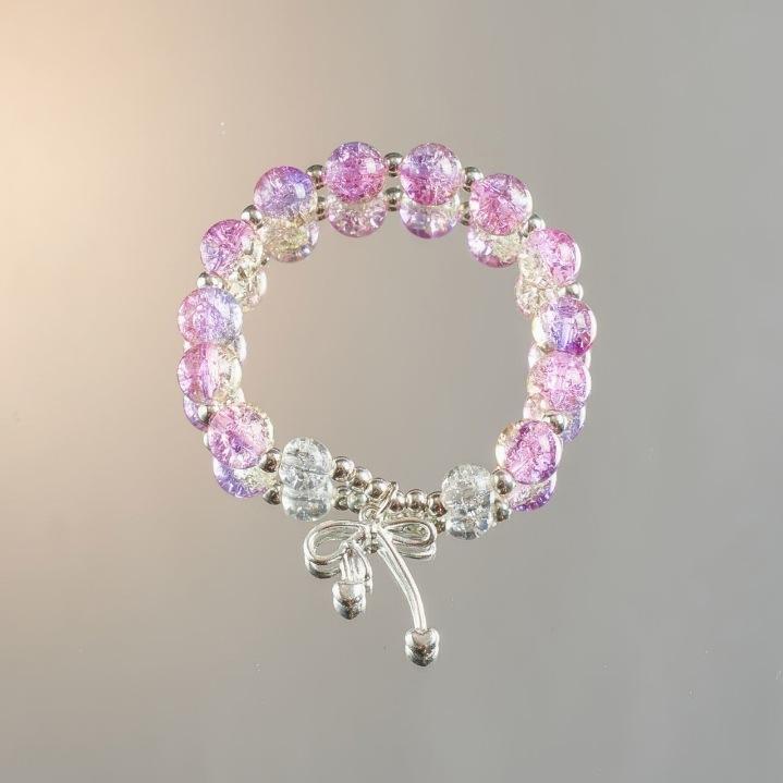 Bohemian Sweet  Beaded Bracelet for Women Girls Pink Color Imitation Jade Crystal Hand Jewelry Birthday Party Gifts