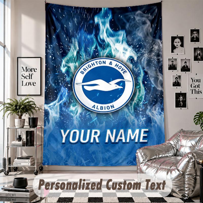 Custom Tapestry Wall Hanging, Brighton & Hove Albion Football Personalized Name Text Home Wall Decor