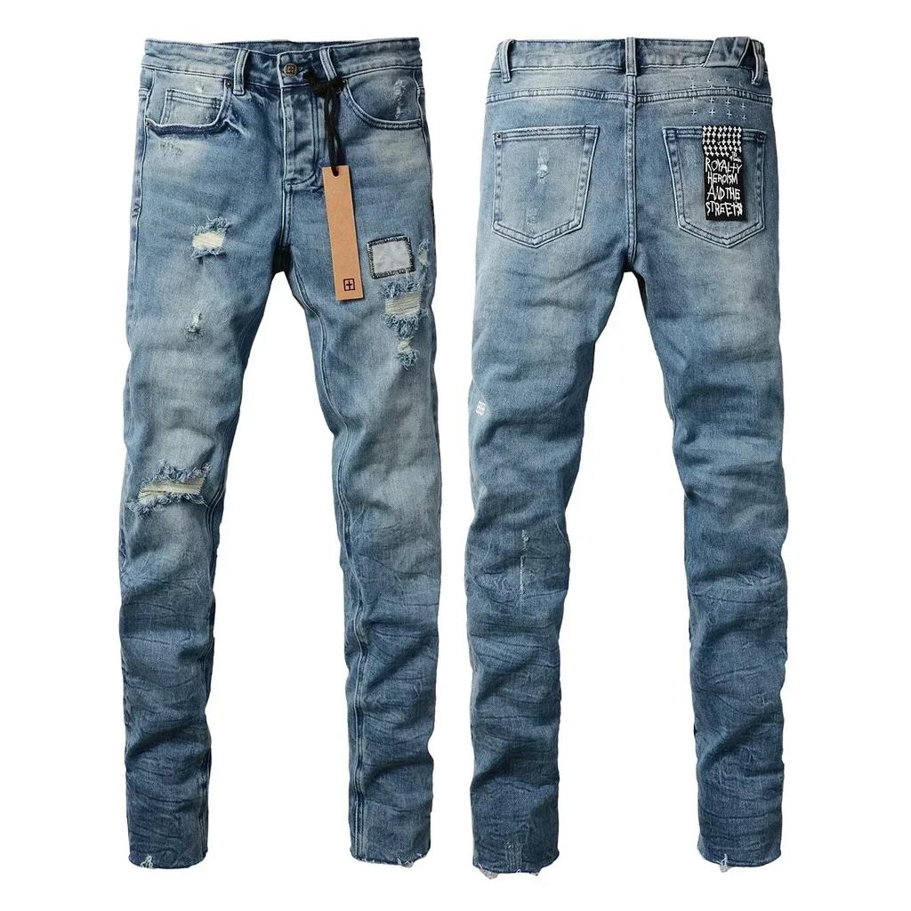VibeStreet New Jeans Men Paint Hole Trendy American High Street Trend Low Rise Stretch Skinny Pleated Ripped Jeans
