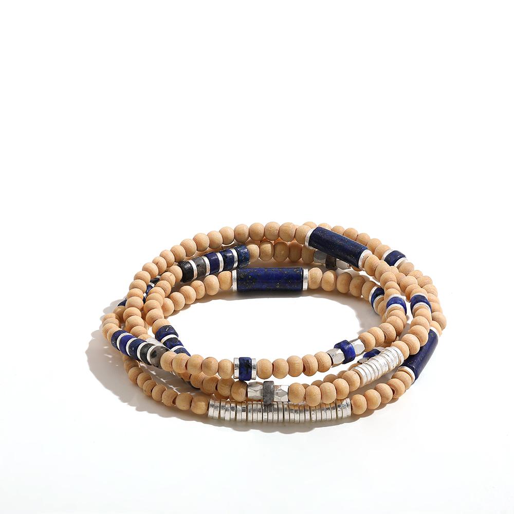 Boho Ethnic Multilayer Small Wood Beaded Bracelet for Women Men Vintage Bohemian Handmade Bracelet Necklace Accessories Zircon