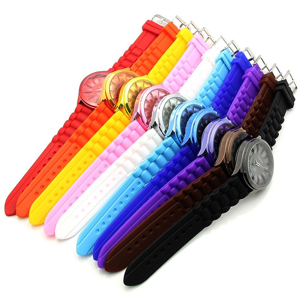 Uformell silikonklokke Jelly Band Flower Dial Sports Style Watch Dame Quartz Watch