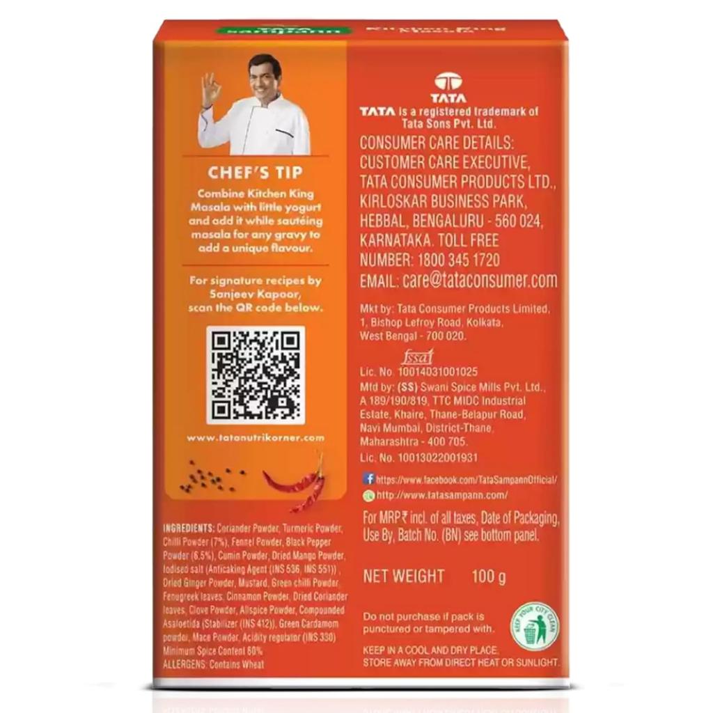 TATA Sampann Kitchen King Masala 100g Pack of 1 Crafted by Chef Sanjeev Kapoor for Rich Aroma and Flavor