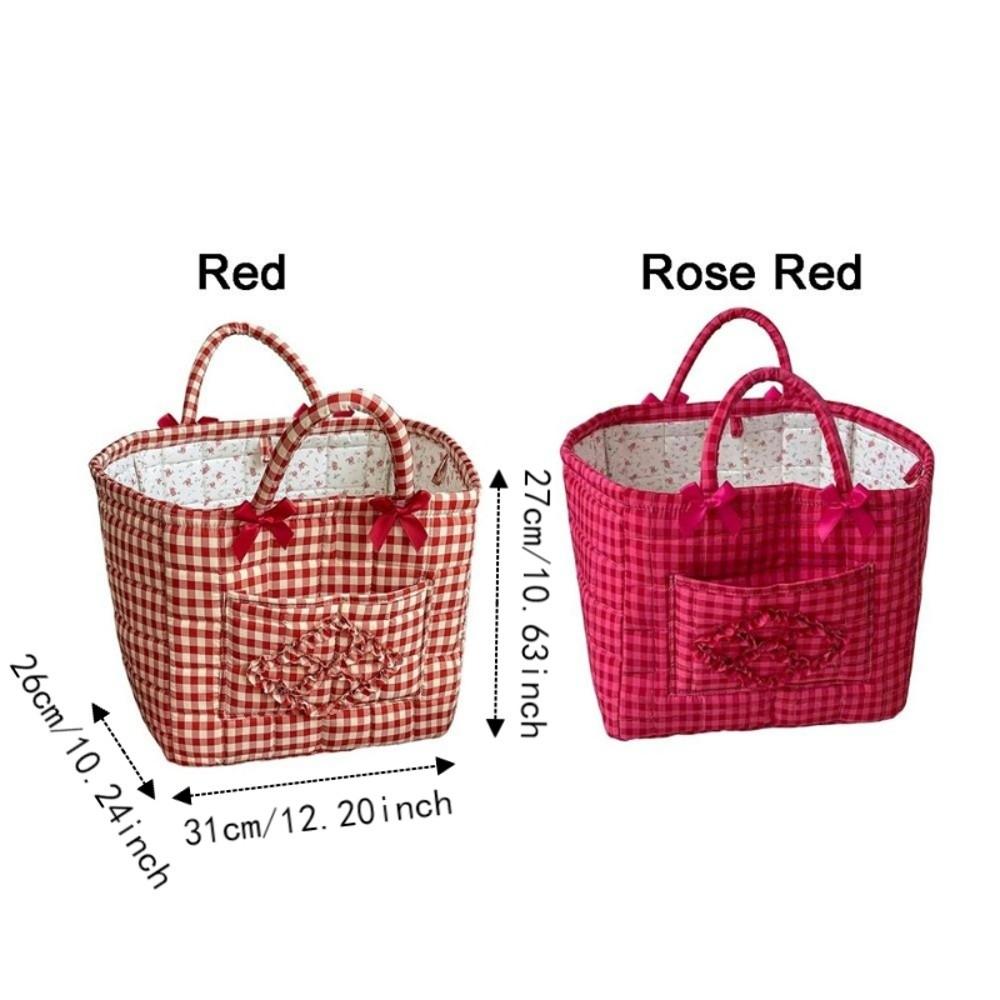 Handheld Red Plaid Storage Basket Large Capacity Clothes Toys Storage Basket Picnic