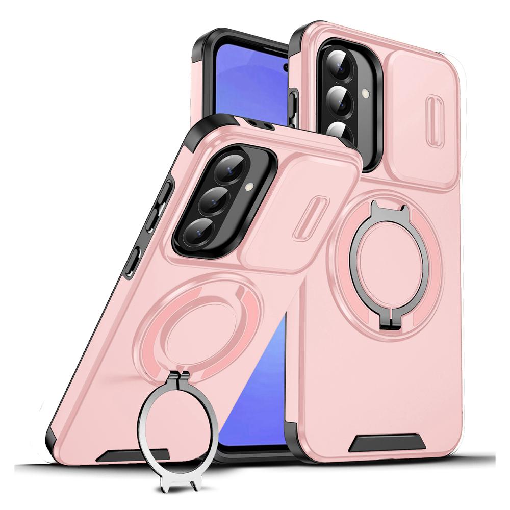 KEYSION 360° Ring Stand Phone Case for Samsung A56 5G A36 A26 5G Slide Camera Protection Magnetic Shockproof Cover for Galaxy A16 4G 5G