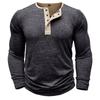 Herren-T-Shirt, einfarbig, langärmelig, Henley-T-Shirt, lässiger Pullover, lockere Oberteile, solide Bluse
