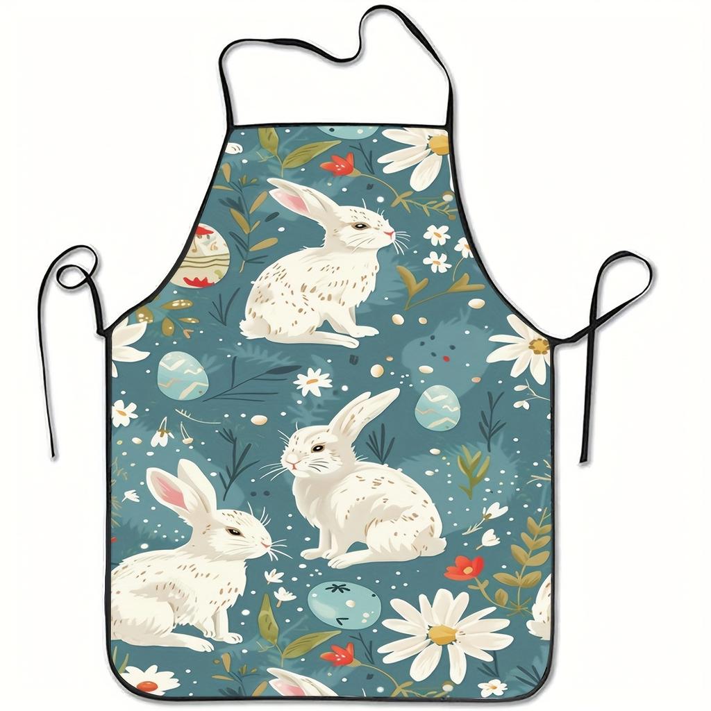 1pc Rabbit and Floral Pattern Apron, Perfect Gift for Friends, Essential for Kitchen Baking, Suitable for Indoor and Outdoor Use, Polyester Material,