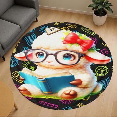 1PC Lamb Reading Round Chair Mat Area Rug - Non-Slip, Floor Mat for Office, Bedroom, and Indoor Decor -Gift D1127225