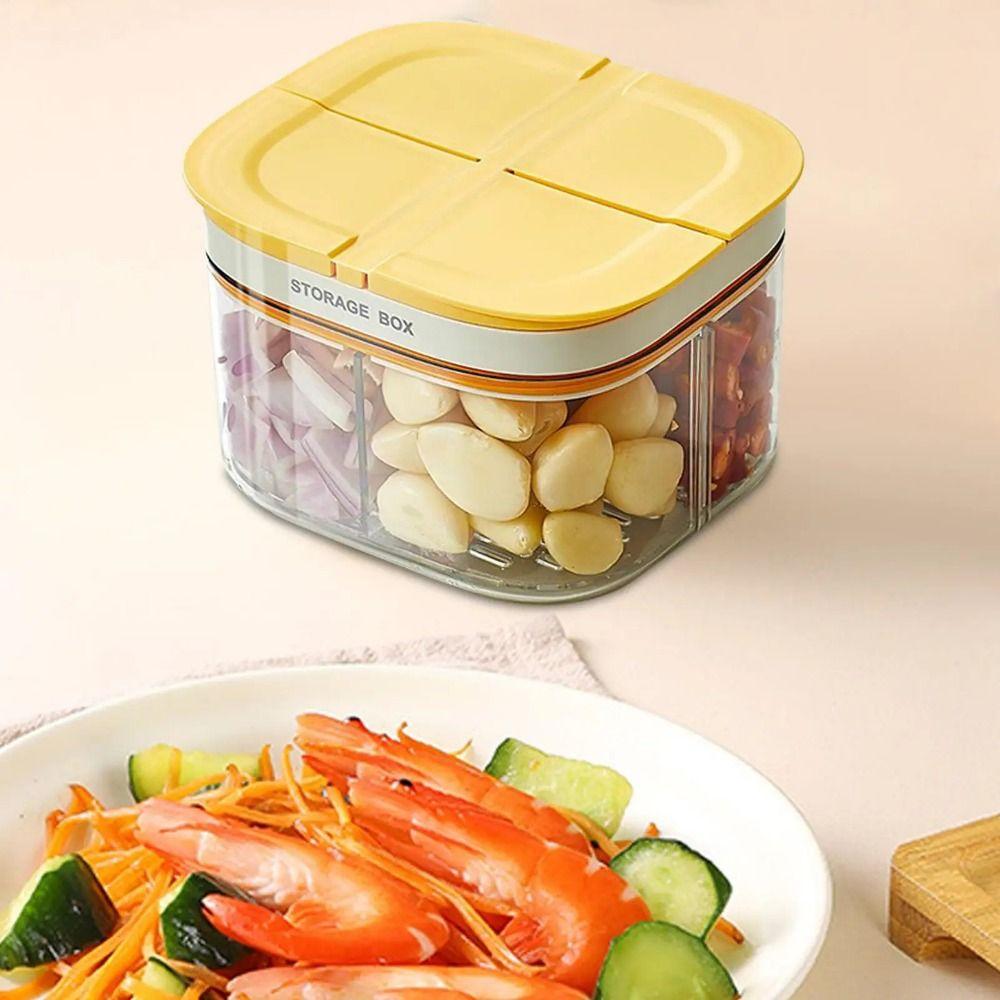 4 Grids Refrigerator Sealed Box Transparent Vegetable Divided Organizers Onion Serving Jar Snack