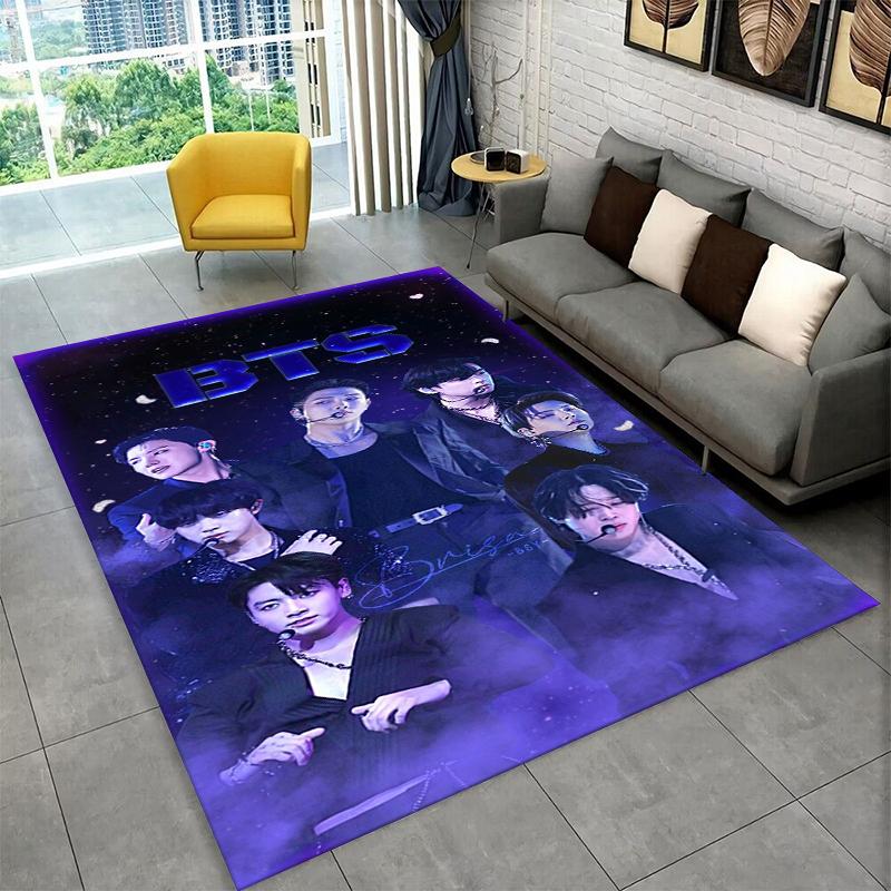 Famous B-BTS KPOP Star Non-Slip Area Rug for Living Room,Bedroom,Playroom,Soft Carpet Floor Mat Home Decor Rug Kids Room Gift