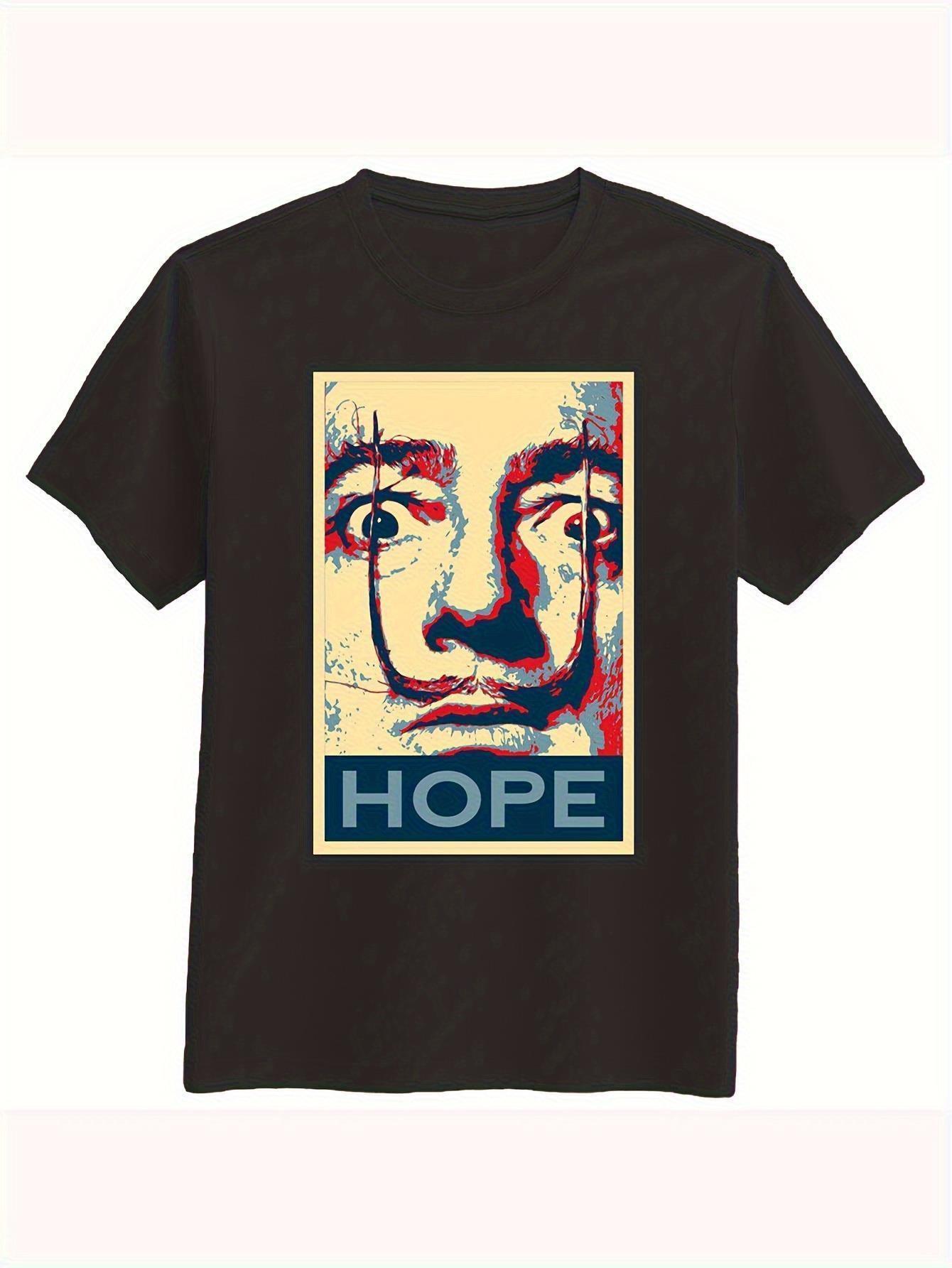 MenS Salvador Dali Hope Graphic TShirt Black Surrealist Art Tee with Bold Blue Lettering Soft Stretch Cotton Shirt S