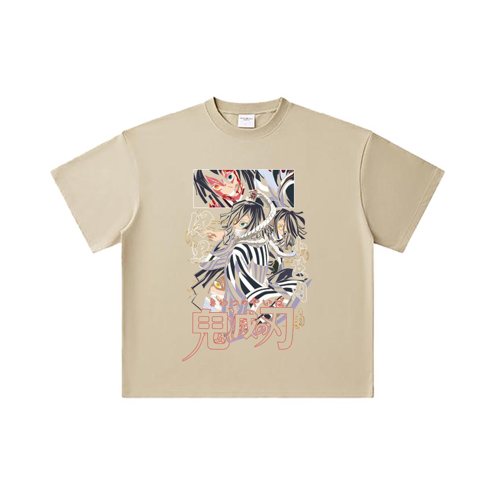 260 GSM Double Yarn 32 Count 100% Cotton Demon Slayer V95 Iguro Print Unisex Heavy Cotton T Shirt