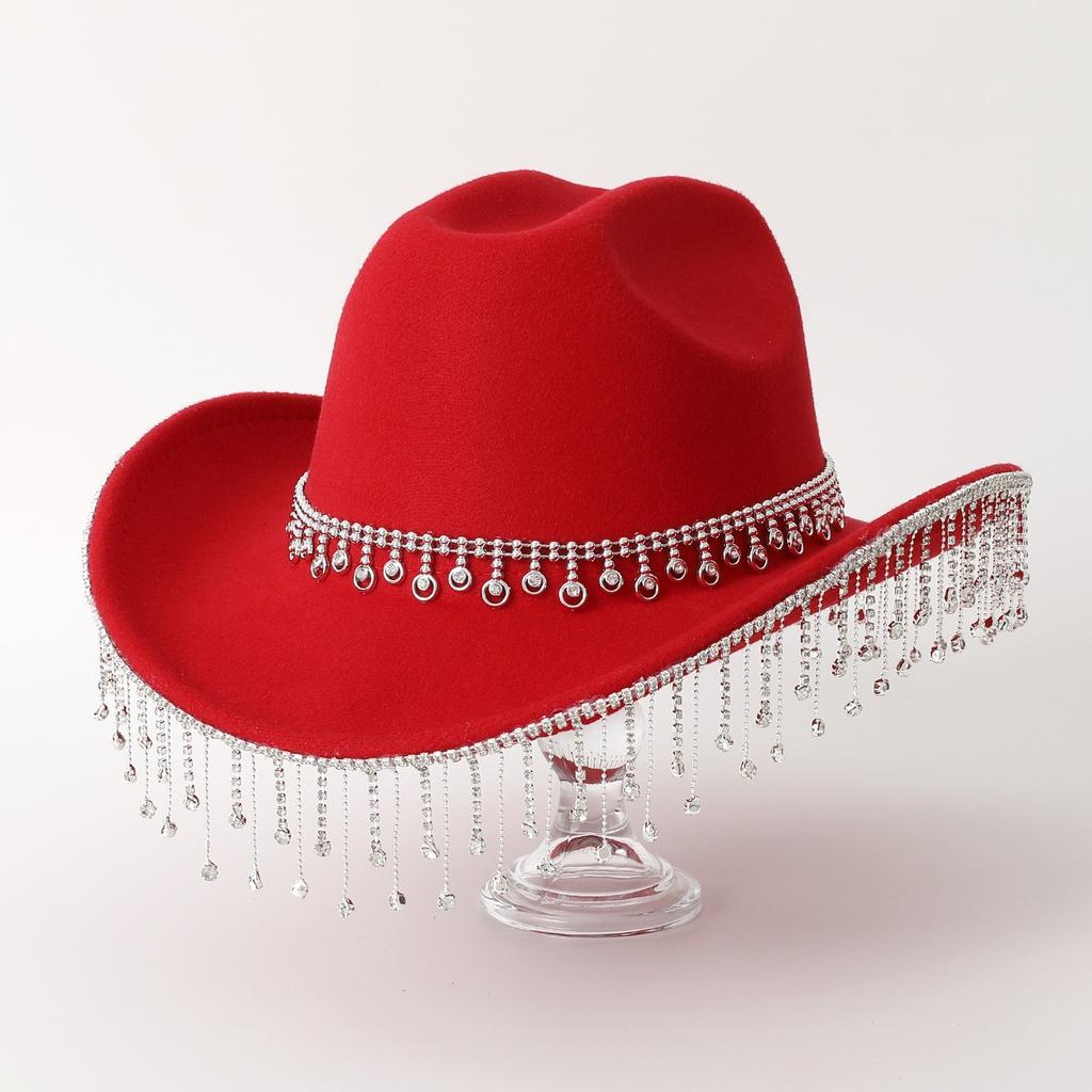 European and American rhinestone tassel water drop western cowboy top hat party holiday jazz hat