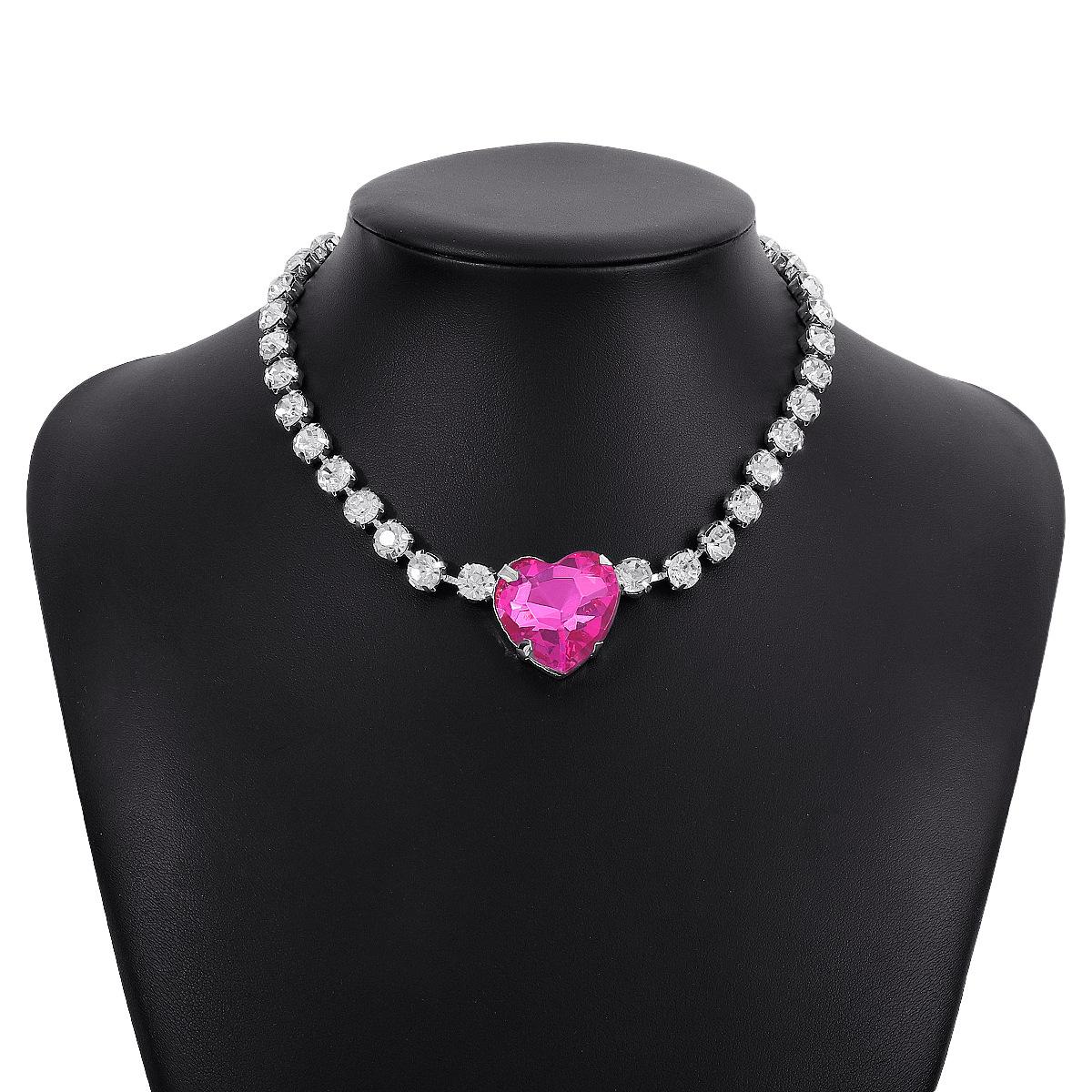 Mode Bling Strass Roos Hart Hanger Choker Ketting voor Vrouwen Kristal Bruiloftsfeest Statement Sieraden gray