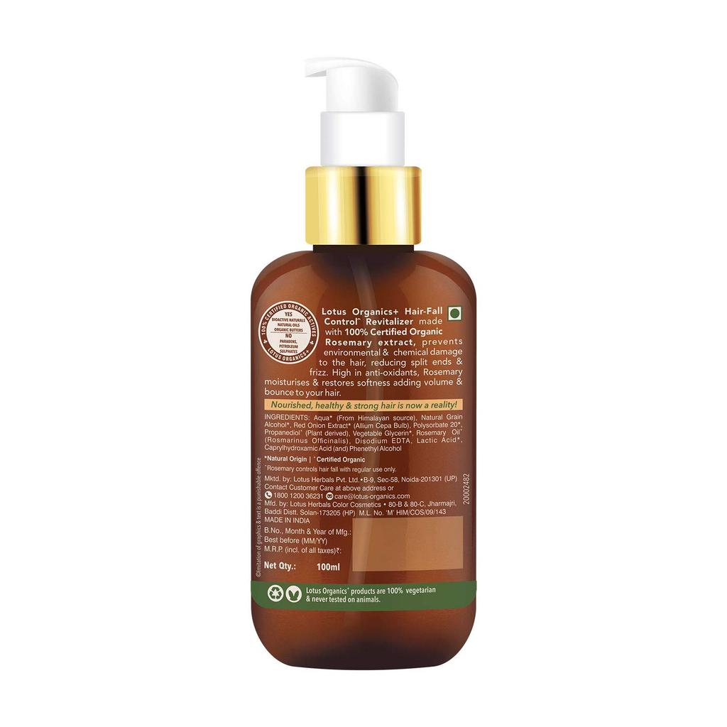 Lotus Organics+ Hair Fall Control Revitalizer | 100% Certified Organic Rosemary & Red Onion | Reduces Split Ends & Frizz | Strengthens & Adds Shine