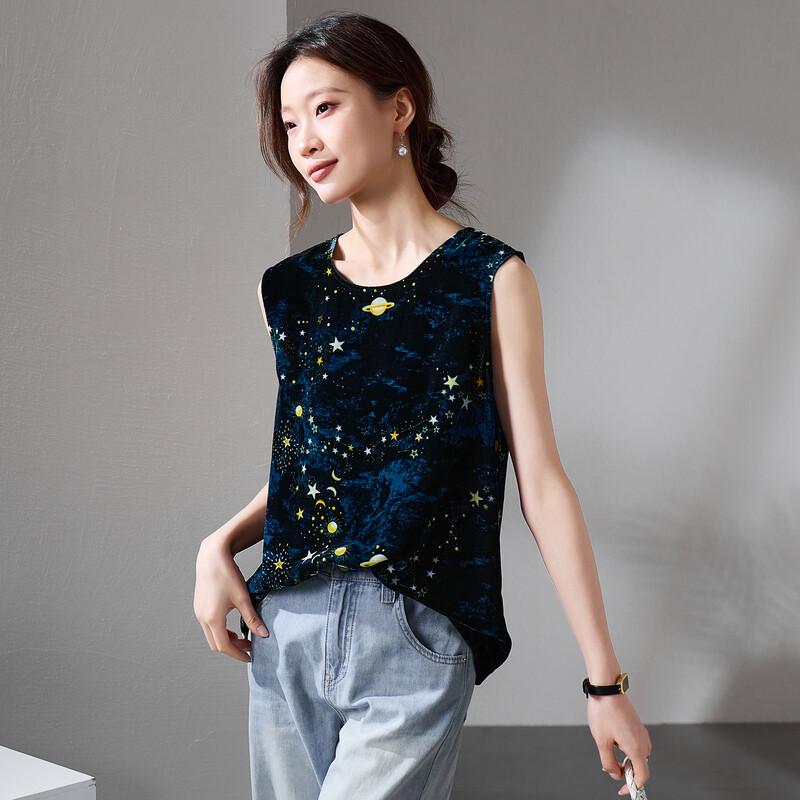 SOFSIL Starry Sky Print Silk Blouse L