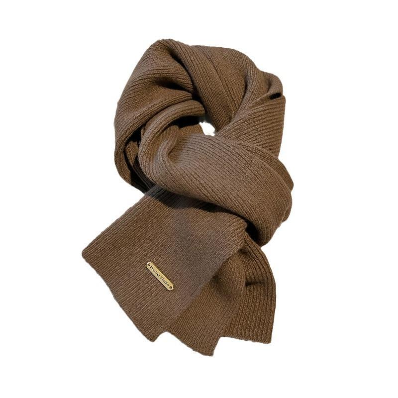 Solid color warm pure wool knitted scarf female couple versatile solid color scarf winter men