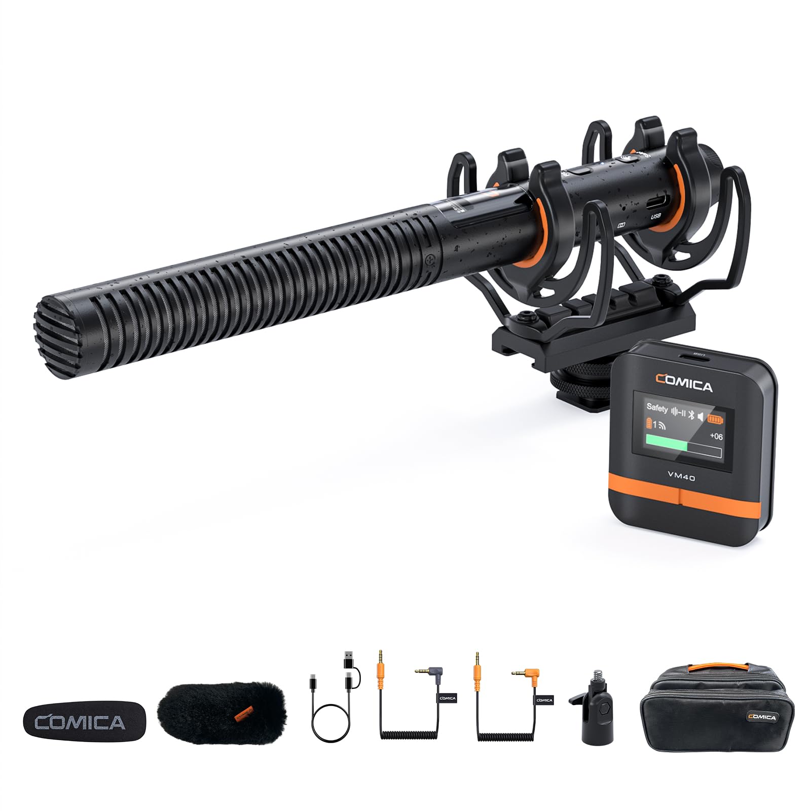 

comica VM40 Wireless Gun Microphone [32-bit, 32GB Internal Recording, Super Cardioid] 2.4GHz Wireless + Wired Dual Mode, 200m Transmission Range,