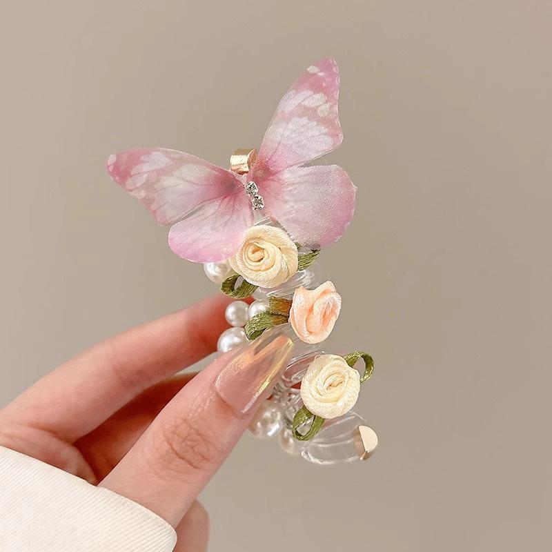 

5 шт. Резинки для волос в виде телефонного шнура-бабочки для женщин, спиральные держатели для хвостиков с цветами и жемчугом, идеально подходят для косичек и волн, резинка для волос в виде бабочки 1pc розовый