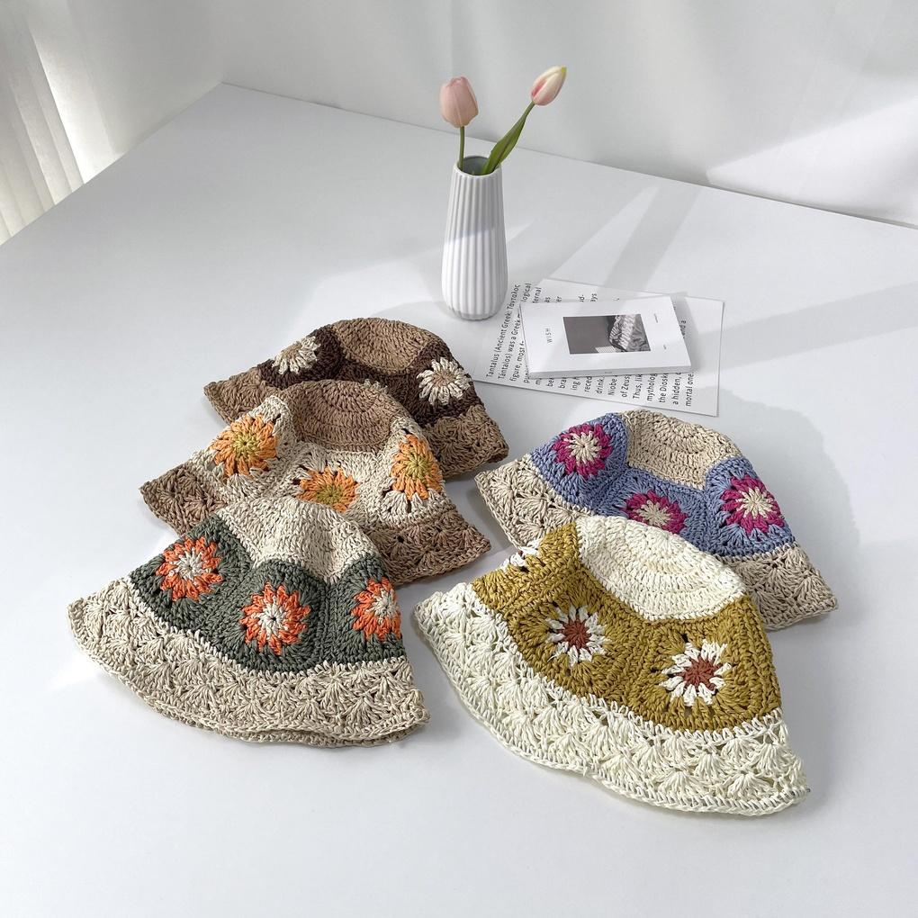 Men's and Women's Daily Bucket Hat Flower Knit Color Block Bucket Hat