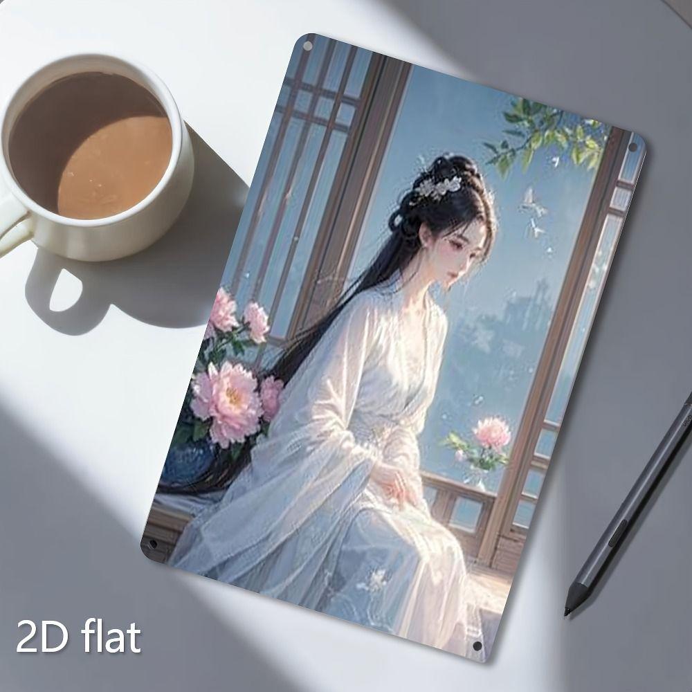 Vintage Metal Sign Elegant Chinese Lady Retro Wall Decor Home Art 20x30 Cm