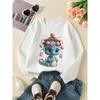 Kids Crewneck Sweatshirt, Pink Floral Embroidery Style Graphic Print, Spring Autumn Casual Sport Tops