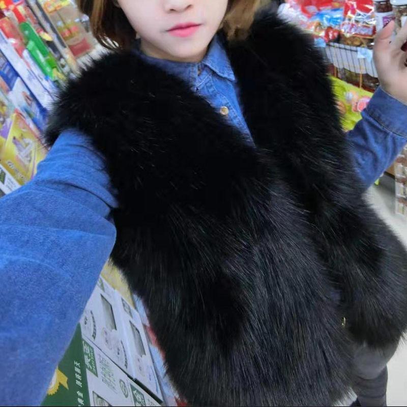 Haining winter imitation leather vest women's imitation leather jacket short vest fox fur vest thin