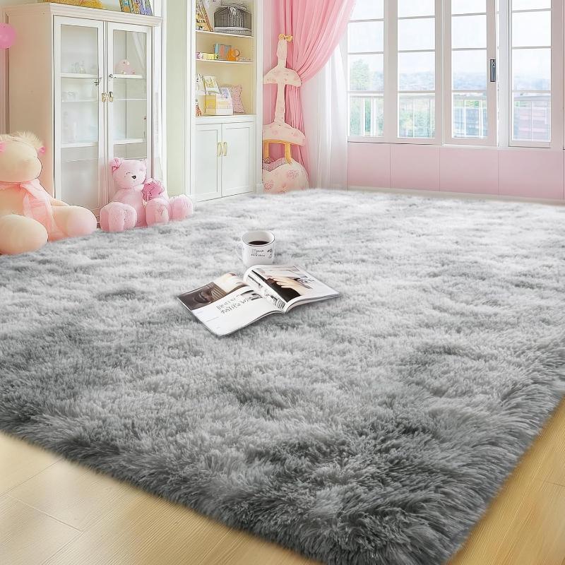 Ultramykt Områdeteppe, Sklisikkert Fluffy Tie-Dye Lysgrått Plysj Innendørs Fuzzy Fuskepels Tepper til Stue Soverom Teppe Barn
