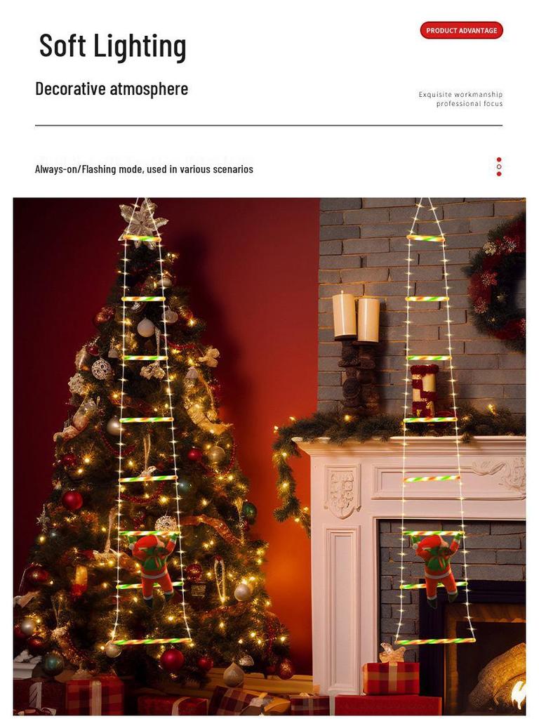 LED Santa Claus Climbing Ladder Hanging Lights - Waterproof Outdoor Christmas Decoration