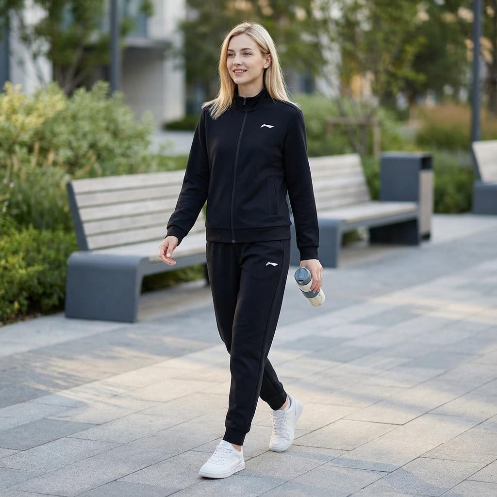 Li Ning Stand Collar Versatile Long Sleeve Jacket Comfortable Long Pants Casual Sports Suit Unisex Suit Black AWDTD93-1-91+-AKLT645-1