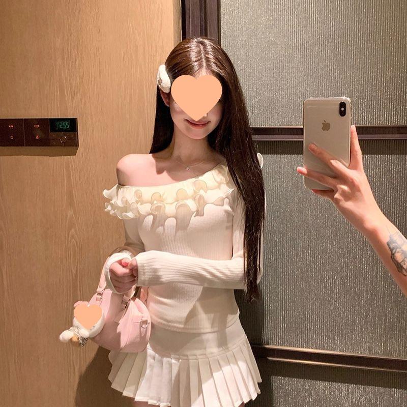 2025 Pure Desire One-Shoulder Patchwork Long-Sleeve Slim-Fit Women's Top - Autumn/Winter Style