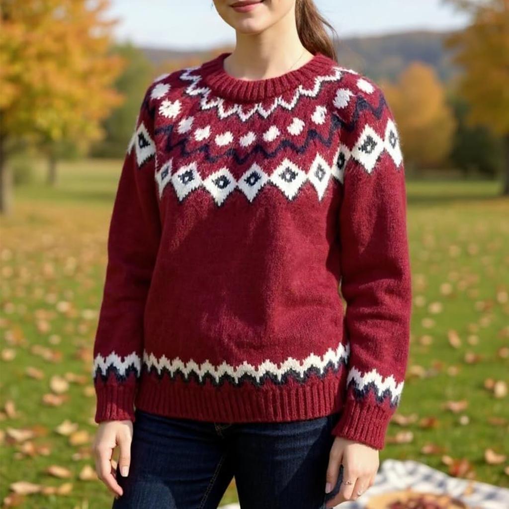 Ladies' Fashion Sweater, Round Neck,Loose Pullover Long-sleeved Knitted Sweater