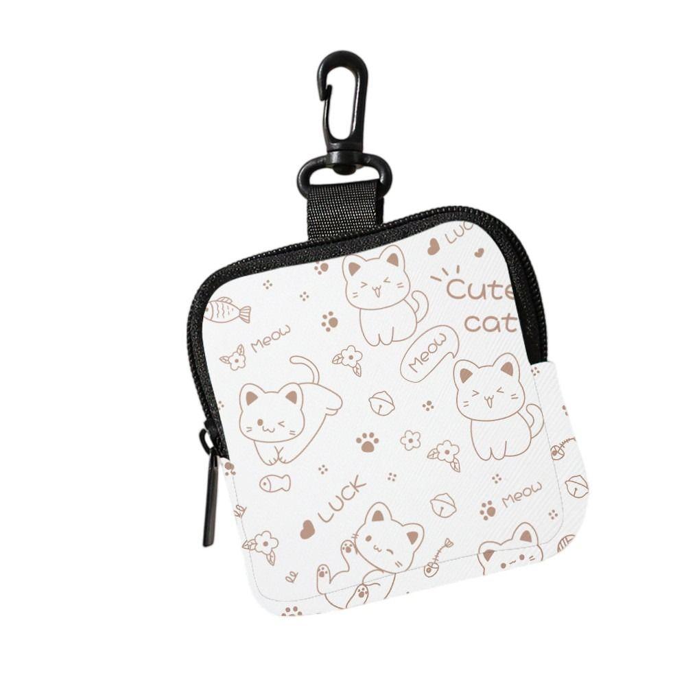Large Capacity Cute Cat Print Portable Coin Purse Faux Leather Waterproof Mini Earphone Case with Key Ring Multifunctional