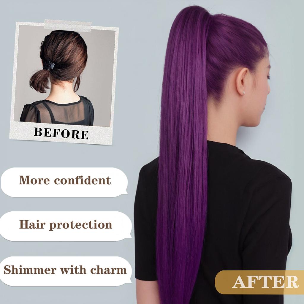 26 Inch Long Straight Claw Clip Ponytail Wig, Daily Versatile Charming Purple Fake Hair for Women