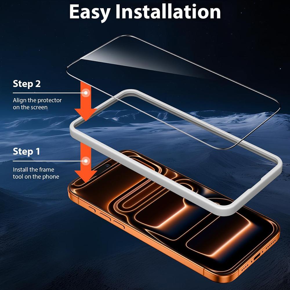 4Pcs 9H+ Hardness Screen Protector For iPhone 17 18 16 15 14 13 12 Pro Max Plus With installation frame Tempered Glass Film2