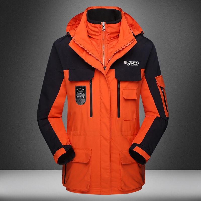 

Мужская зимняя ветрозащитная теплая куртка больших размеров для походов на открытом воздухе, куртка для путешествий «три в одном» S оранжевый