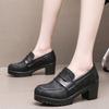 6cm Small Size 32-43 Vintage Cowhide Leather Loafers Women Platform Pumps 2025 Block Med Heels Shoes for Office Mom Work Daily