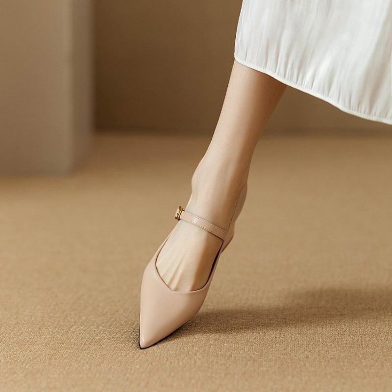 Soft leather Mary Jane women's shoes autumn new square heel single shoes with skirt medium heel high heels thick heel trendy