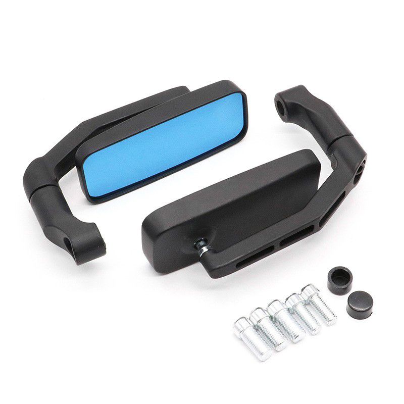 

Motorcycle Electric Car Square Rearview Mirror Restoration Carbon Fiber Reflector Calf HD Retro Rearview Mirror Neutral Aluminum alloy HD anti-glare blue mirror (black)