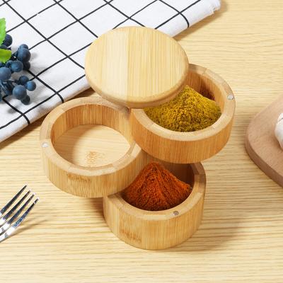 3Tier Salt Box Spice Jar Kitchen Seasoning Jar Bamboo Pepper Container Jar with Magnetic Lid Candy Earring Jewelry Salt Storage