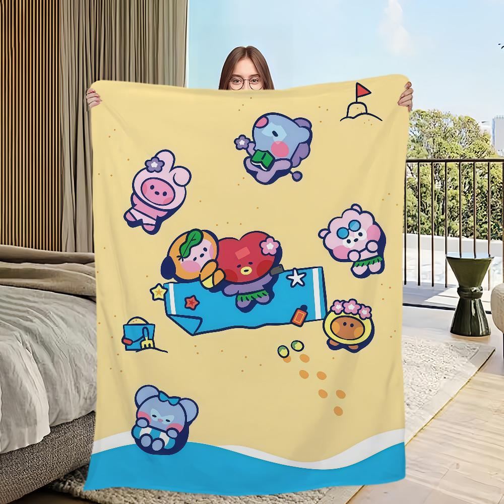 Cartoon Cute B-B-BT-21-ES Blanket Flannel warm comfort soft plush blanket For Picnic Beds Sofas Homes And Bedrooms