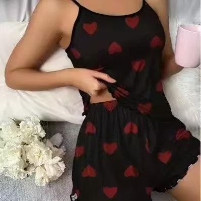 Hot Sale European and American Summer Women's Pajamas Two-piece Set Sexy Casual Suspender Vest Shorts Loungewear